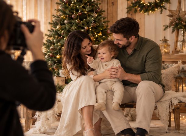 Ședință foto de Crăciun pentru familie cu copil la Kinder Studio
